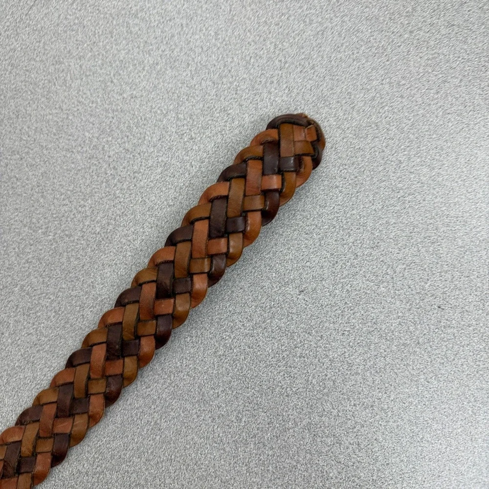 Tommy Bahama Belt Mens XL Brown Braided Leather Adjustable Brass Buckle Casual